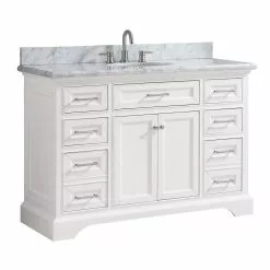 In Stock Hardwarestore Delivery Windlowe 49 In. W X 22 In. D X 35 In. H Bath Vanity In White With Carrera Marble Vanity Top In White With White Sink -Bath and Faucet shop c365a18aaf76c00cc903bede412f5bba 1800x1800