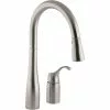 In Stock Hardwarestore Delivery Simplice Single-Handle Pull-Down Sprayer Kitchen Faucet With DockNetik And Sweep Spray In Vibrant Stainless