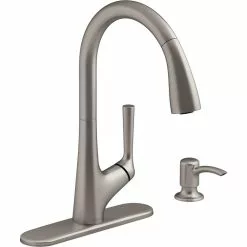 In Stock Hardwarestore Delivery Elmbrook Single-Handle Pull-Down Sprayer Kitchen Faucet In Vibrant Stainless