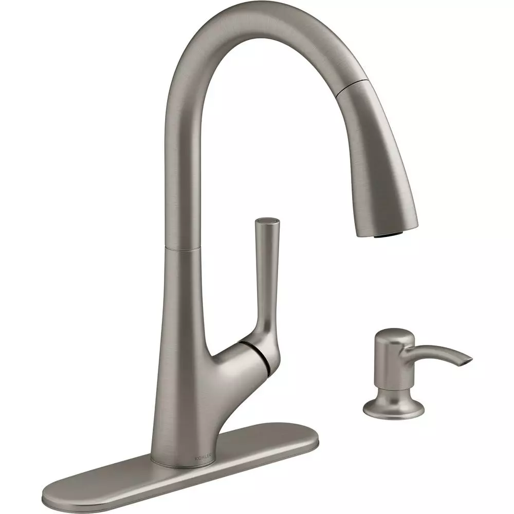 In Stock Hardwarestore Delivery Elmbrook Single-Handle Pull-Down Sprayer Kitchen Faucet In Vibrant Stainless 3 In Stock Hardwarestore Delivery Elmbrook Single-Handle Pull-Down Sprayer Kitchen Faucet In Vibrant Stainless