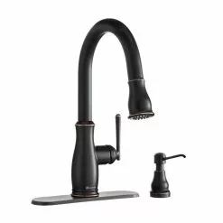 In Stock Hardwarestore Delivery Kagan Single-Handle Pull-Down Sprayer Kitchen Faucet With Soap Dispenser In Bronze