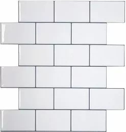 Crystiles 12"x12" Subway White Vinyl Peel And Stick Backsplash Tile, Pro Series Thicker Version, 4-Sheet Pack
