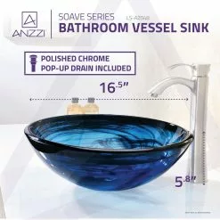 ANZZI Soave Series Deco-Glass Vessel Sink In Sapphire Wisp -Bath and Faucet shop cca82cc54964b61086205be0779b8cfc 1800x1800