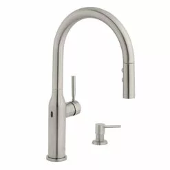 In Stock Hardwarestore Delivery Upson Single-Handle Touchless Pull-Down Kitchen Faucet With TurboSpray And FastMount And Soap Dispenser In Stainless -Bath and Faucet shop cf2a38912e6f6d6c7bf6b2571ea680ae 1800x1800