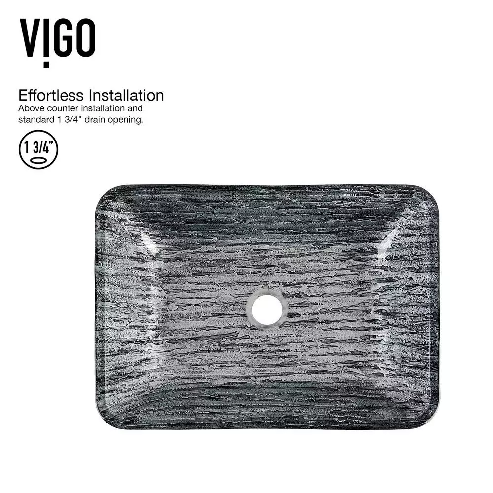 VIGO Titanium Handmade Glass Rectangle Vessel Bathroom Sink In Slate Grey 6 VIGO Titanium Handmade Glass Rectangle Vessel Bathroom Sink In Slate Grey - Image 4