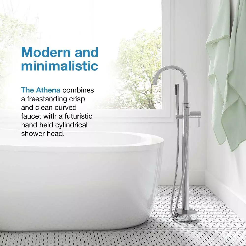 In Stock Hardwarestore Delivery Athena Single-Handle Floor-Mounted Roman Tub Faucet With Hand Shower In Brushed Nickel 4 In Stock Hardwarestore Delivery Athena Single-Handle Floor-Mounted Roman Tub Faucet With Hand Shower In Brushed Nickel - Image 2