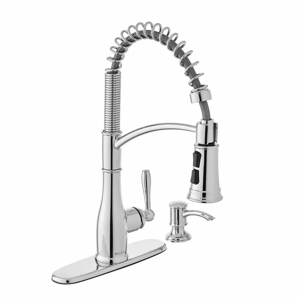 In Stock Hardwarestore Delivery Mandouri Single-Handle Spring Pull Down Kitchen Faucet With TurboSpray, FastMount And Soap Dispenser In Stainless Steel 4 In Stock Hardwarestore Delivery Mandouri Single-Handle Spring Pull Down Kitchen Faucet With TurboSpray, FastMount And Soap Dispenser In Stainless Steel - Image 2