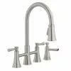 In Stock Hardwarestore Delivery Selma 2-Handle Pull-Down Sprayer Bridge Kitchen Faucet With Soap Dispenser In Stainless Steel