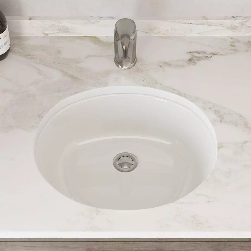 MR Direct 19 In. Undermount Bathroom Sink In White With White SinkLink And Pop-Up Drain In Brushed Nickel 13 MR Direct 19 In. Undermount Bathroom Sink In White With White SinkLink And Pop-Up Drain In Brushed Nickel - Image 11