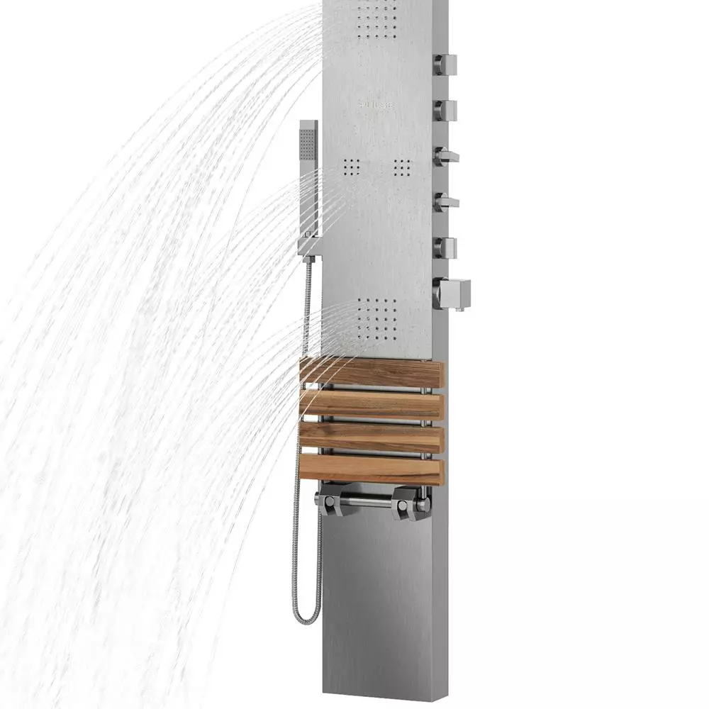 In Stock Hardwarestore Delivery Oahu 4-Jet Shower System With Folding Teak Seat And Matte Stainless Steel Panel With Polished Chrome Fixtures 10 In Stock Hardwarestore Delivery Oahu 4-Jet Shower System With Folding Teak Seat And Matte Stainless Steel Panel With Polished Chrome Fixtures - Image 8