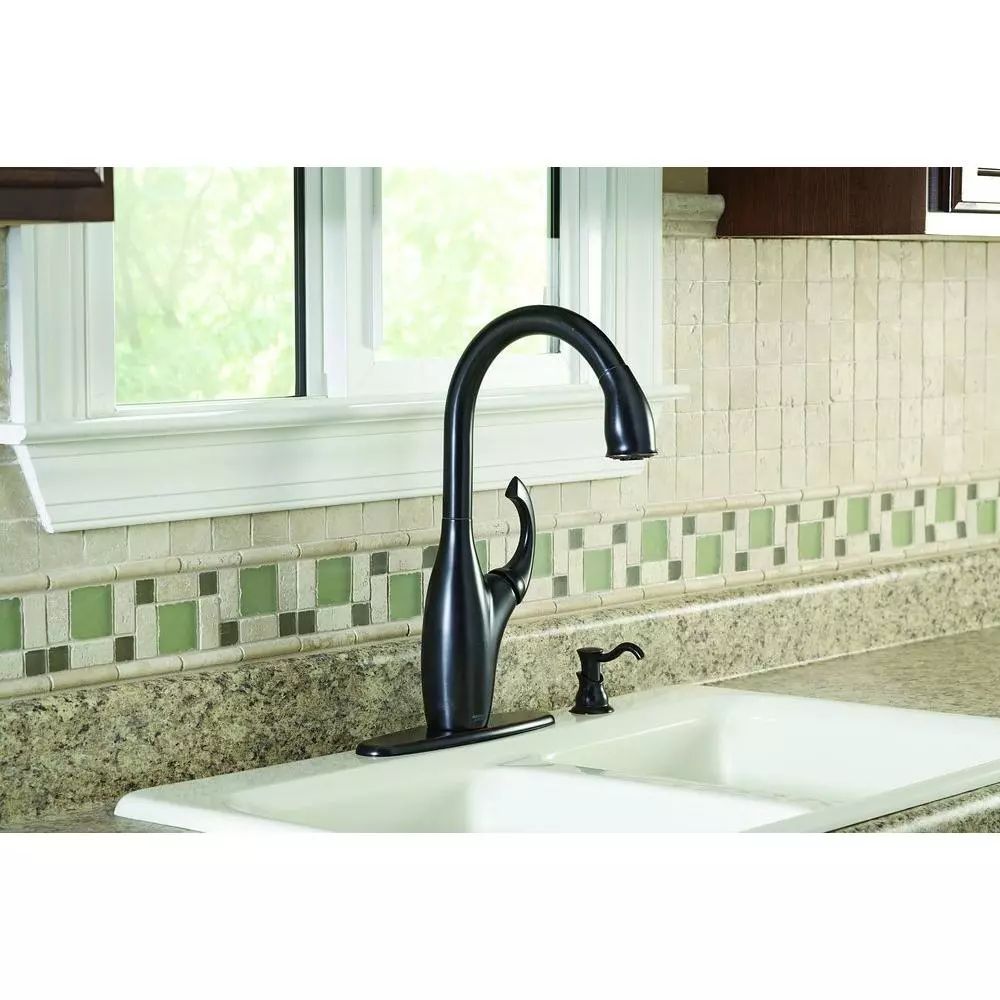 In Stock Hardwarestore Delivery Contemporary Single-Handle Pull-Down Sprayer Kitchen Faucet With Soap Dispenser In Mediterranean Bronze 10 In Stock Hardwarestore Delivery Contemporary Single-Handle Pull-Down Sprayer Kitchen Faucet With Soap Dispenser In Mediterranean Bronze - Image 8