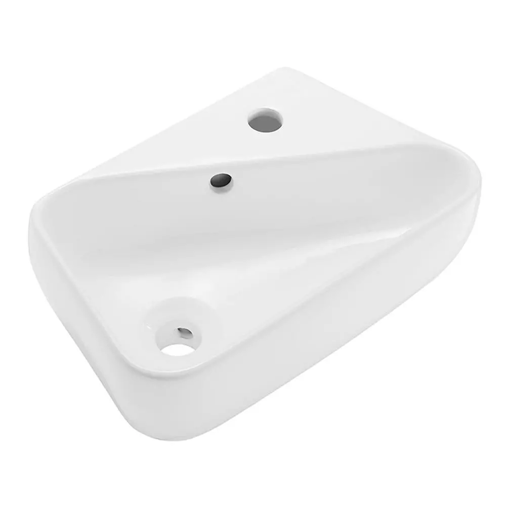 Swiss Madison Plaisir 18 In. X 11 In. Ceramic Wall Hung Vessel Sink With Right Side Faucet Mount In White 4 Swiss Madison Plaisir 18 In. X 11 In. Ceramic Wall Hung Vessel Sink With Right Side Faucet Mount In White - Image 2