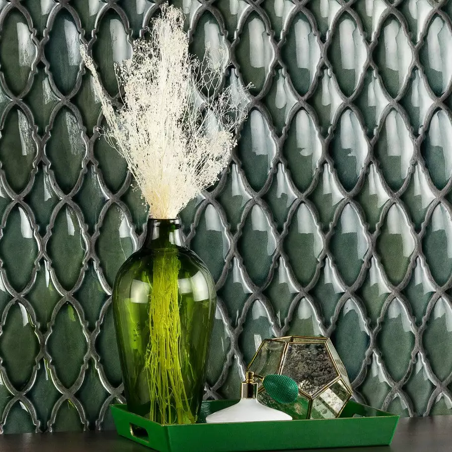 Bond Tile Divine Valor Deep Emerald 9 In. X 12 In. Glazed Ceramic Mosaic Tile (0.60 Sq. Ft.) 4 Bond Tile Divine Valor Deep Emerald 9 In. X 12 In. Glazed Ceramic Mosaic Tile (0.60 Sq. Ft.) - Image 2