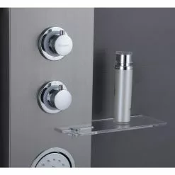 In Stock Hardwarestore Delivery 53 In. 2-Jet Shower Panel System With Shelf LED Rainfall And Mist Head Hand Shower And Tub Spout In Brushed Nickel -Bath and Faucet shop e590d5e197bbd3e8e2fd53ddd15afd0c 1800x1800