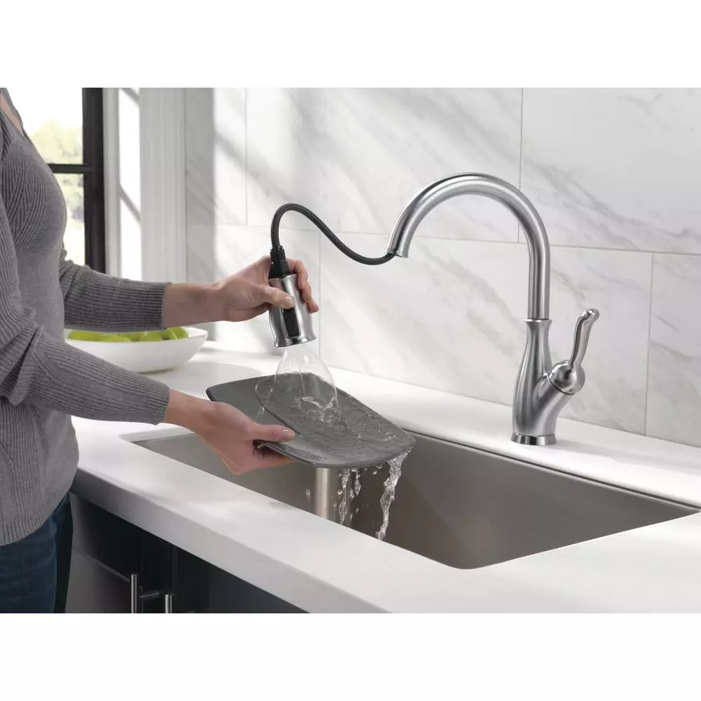 In Stock Hardwarestore Delivery Leland Single-Handle Pull-Down Sprayer Kitchen Faucet W/ShieldSpray And MagnaTite Docking In Arctic Stainless 8 In Stock Hardwarestore Delivery Leland Single-Handle Pull-Down Sprayer Kitchen Faucet W/ShieldSpray And MagnaTite Docking In Arctic Stainless - Image 6
