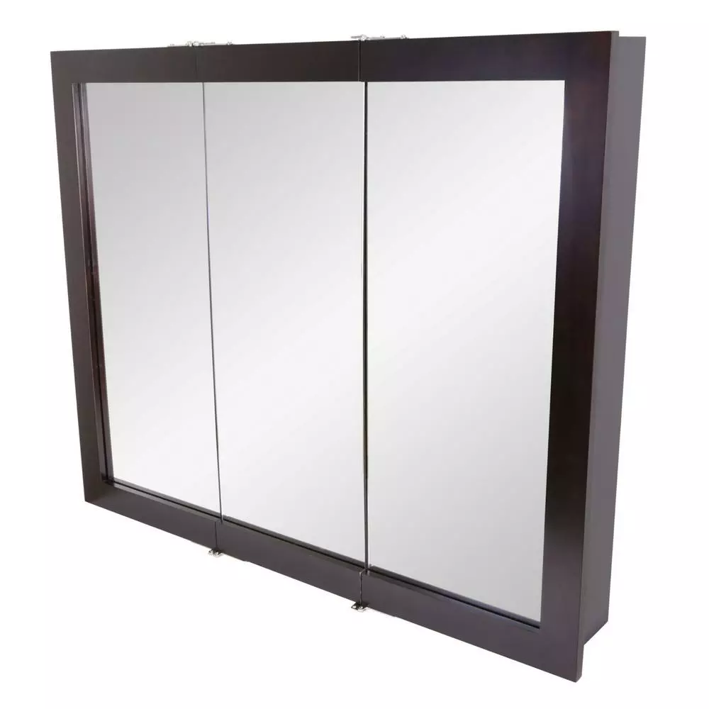 In Stock Hardwarestore Delivery Ventura 36 In. W X 30 In. H X 6 In. D Framed Tri-View Surface-Mount Bathroom Medicine Cabinet In Espresso 7 In Stock Hardwarestore Delivery Ventura 36 In. W X 30 In. H X 6 In. D Framed Tri-View Surface-Mount Bathroom Medicine Cabinet In Espresso - Image 5