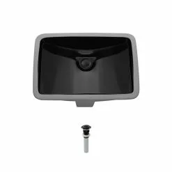 MR Direct Undermount Porcelain Bathroom Sink In Black With Pop-Up Drain In Antique Bronze