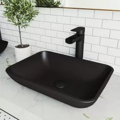 VIGO Black Sottile Rectangular MatteShell Glass Bathroom Vessel Sink -Bath and Faucet shop ec27f02313257ec3fe294de8b013b3fa 1800x1800