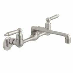 In Stock Hardwarestore Delivery Builders 2-Handle Wall Mount Low-Arc Standard Kitchen Faucet In Stainless Steel