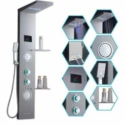 In Stock Hardwarestore Delivery 53 In. 2-Jet Shower Panel System With Shelf LED Rainfall And Mist Head Hand Shower And Tub Spout In Brushed Nickel -Bath and Faucet shop f4bd2b27cf160a7493f5281e3c10aa86 1800x1800