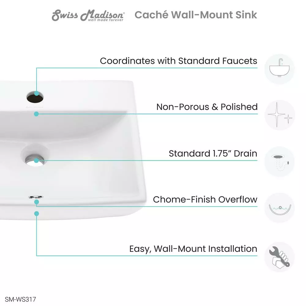 Swiss Madison Sublime Compact Ceramic Wall Hung Sink In White 8 Swiss Madison Sublime Compact Ceramic Wall Hung Sink In White - Image 6