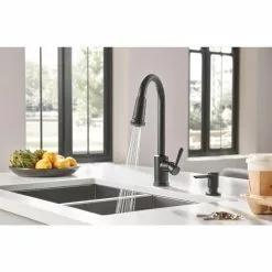 In Stock Hardwarestore Delivery Indi Single-Handle Pull-Down Sprayer Kitchen Faucet With Reflex And Power Clean In Matte Black -Bath and Faucet shop f59518c81254c78b907afc321f62757f 1800x1800