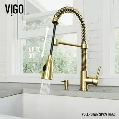 In Stock Hardwarestore Delivery Brant Single-Handle Pull-Down Sprayer Kitchen Faucet With Soap Dispenser In Matte Gold -Bath and Faucet shop f5e84908786b85f4b792abde76149335 1800x1800