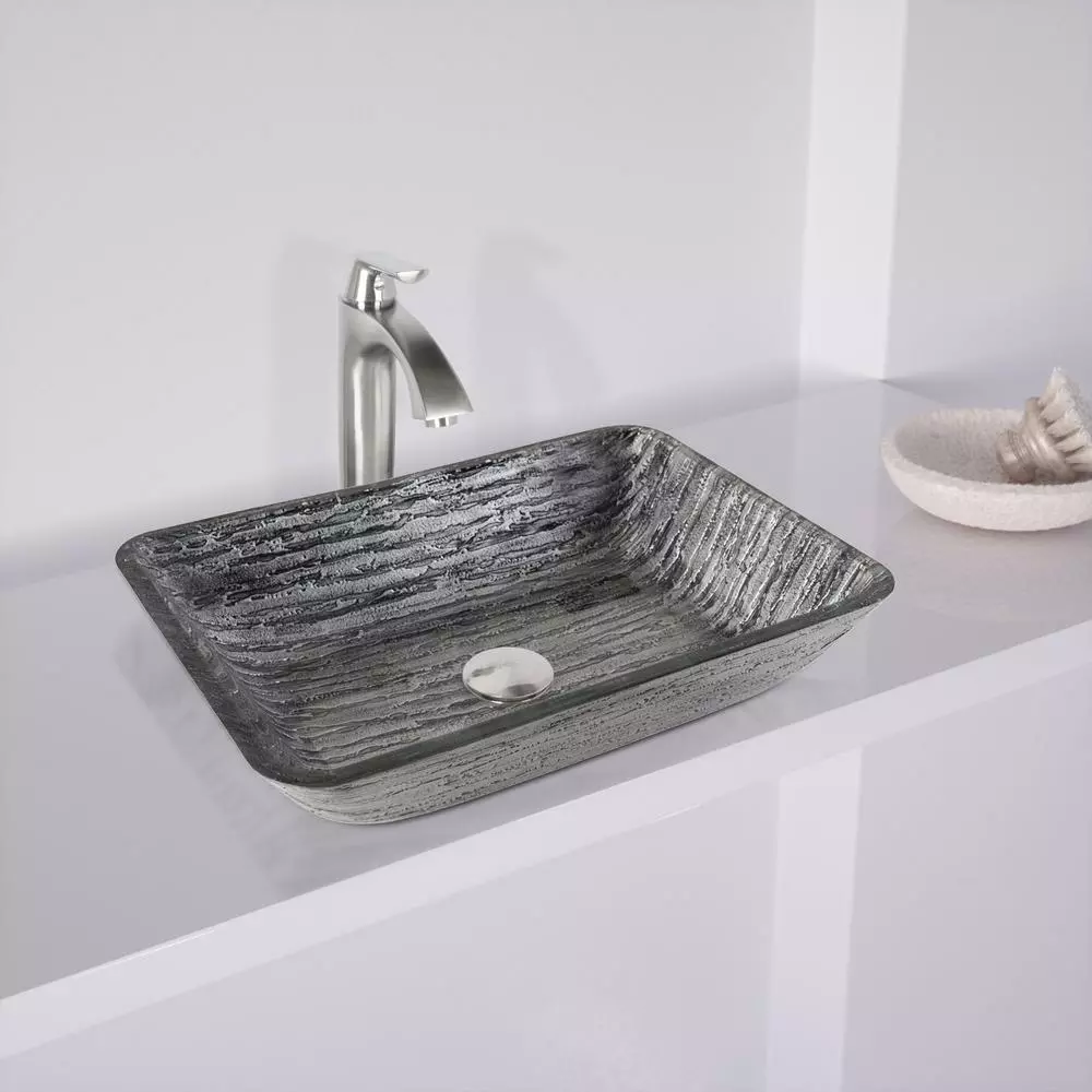 VIGO Titanium Handmade Glass Rectangle Vessel Bathroom Sink In Slate Grey 10 VIGO Titanium Handmade Glass Rectangle Vessel Bathroom Sink In Slate Grey - Image 8