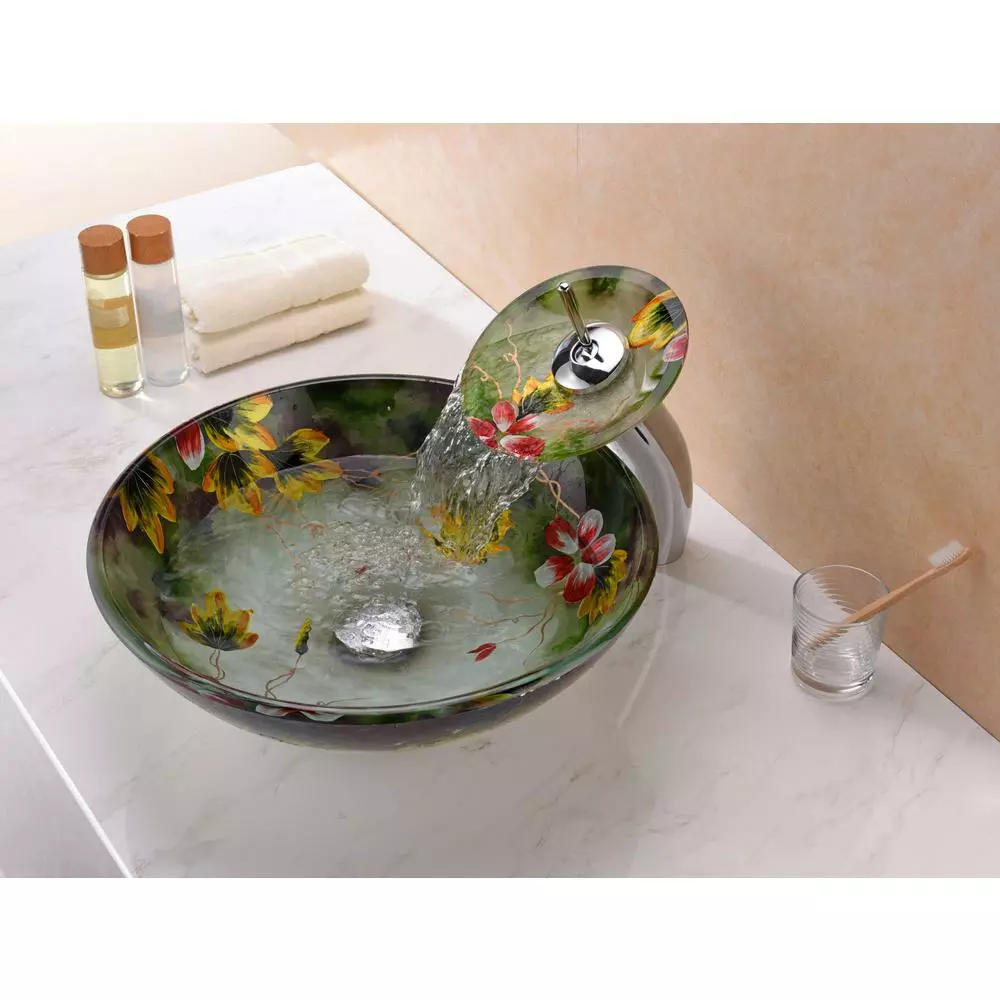 ANZZI Impasto Series Vessel Sink In Hand Painted Mural With Matching Chrome Waterfall Faucet 4 ANZZI Impasto Series Vessel Sink In Hand Painted Mural With Matching Chrome Waterfall Faucet - Image 2