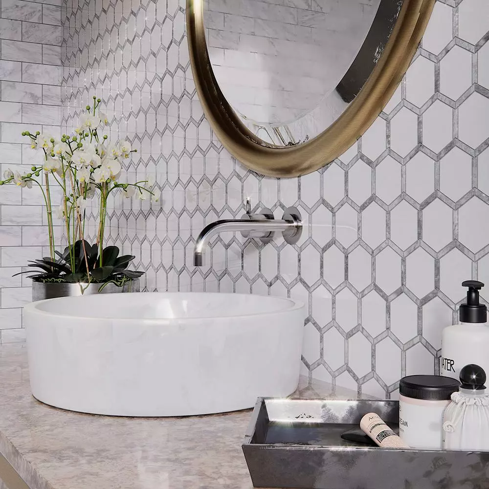 Jeff Lewis Norton White 11.75 In. X 11.375 In. X 9 Mm Hexagon Polished Marble Wall And Floor Mosaic Tile 4 Jeff Lewis Norton White 11.75 In. X 11.375 In. X 9 Mm Hexagon Polished Marble Wall And Floor Mosaic Tile - Image 2