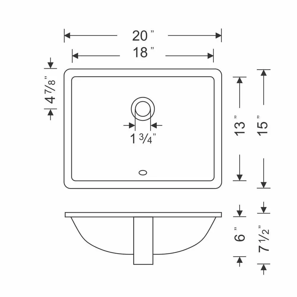 Wells 20 In. X 15 In. X 6 In. Rectangular Vitreous Ceramic Lavatory Single Bowl Undermount Bath Sink In White 4 Wells 20 In. X 15 In. X 6 In. Rectangular Vitreous Ceramic Lavatory Single Bowl Undermount Bath Sink In White - Image 2