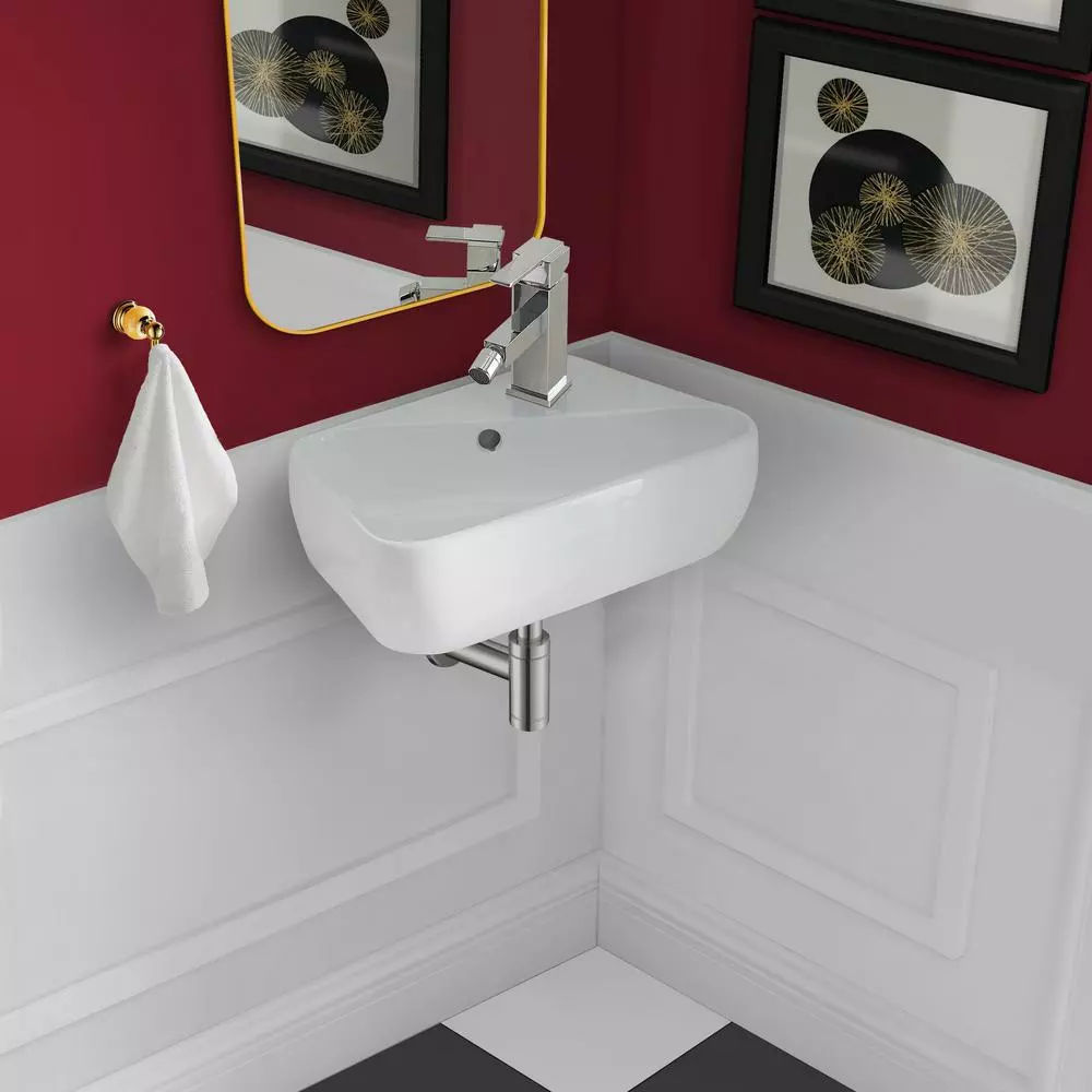 Swiss Madison Plaisir 18 In. X 11 In. Ceramic Wall Hung Vessel Sink With Right Side Faucet Mount In White 3 Swiss Madison Plaisir 18 In. X 11 In. Ceramic Wall Hung Vessel Sink With Right Side Faucet Mount In White