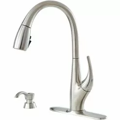 In Stock Hardwarestore Delivery DeLuca Single-Handle Pull-Down Sprayer Kitchen Faucet With ShieldSpray Technology And Soap Dispenser In Stainless -Bath and Faucet shop ffc8a8f69688a0324e0adb7f1587d815 1800x1800